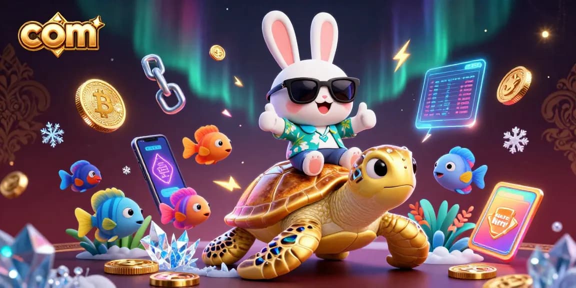 Experience winning excitement with com's lucky rabbit and golden turtle in a vibrant casino scene