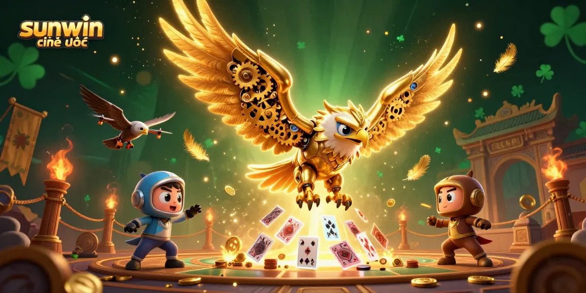 Engage with sunwin chính thức at a casino scene filled with holographic cards and golden elements.