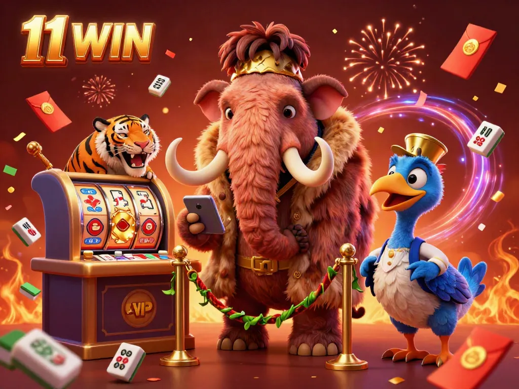 Experience the thrill of 11 WIN with a vibrant casino scene featuring unique characters and dynamic elements.