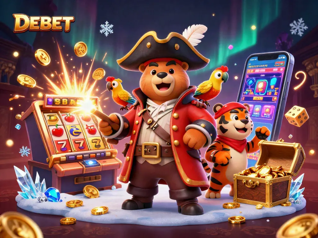 Engage with DEBET's thrilling casino world featuring dynamic slots and vibrant characters